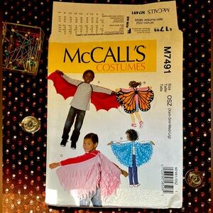 McCalls Sewing Pattern 7491 Child’s Costume Wings One Size Xsm, Sml, M, L UNCUT